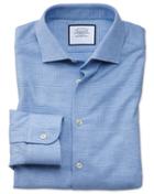  Slim Fit Business Casual Sky Blue Square Pattern Soft Cotton Dress Shirt Single Cuff Size 14.5/33 By Charles Tyrwhitt