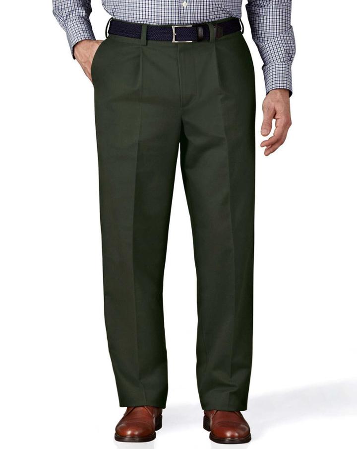 Charles Tyrwhitt Charles Tyrwhitt Dark Green Classic Fit Single Pleat Non-iron Cotton Chino Pants Size W30 L38