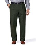 Charles Tyrwhitt Charles Tyrwhitt Dark Green Classic Fit Single Pleat Non-iron Cotton Chino Pants Size W30 L38