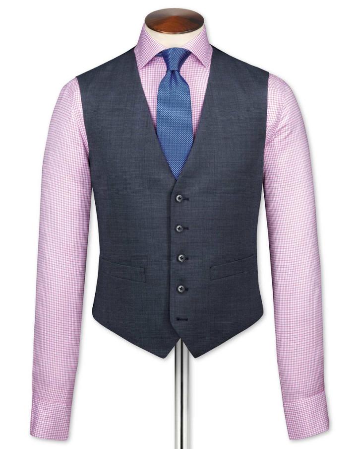 Charles Tyrwhitt Charles Tyrwhitt Airforce Blue End-on-end Business Suit Wool Waistcoat Size W36