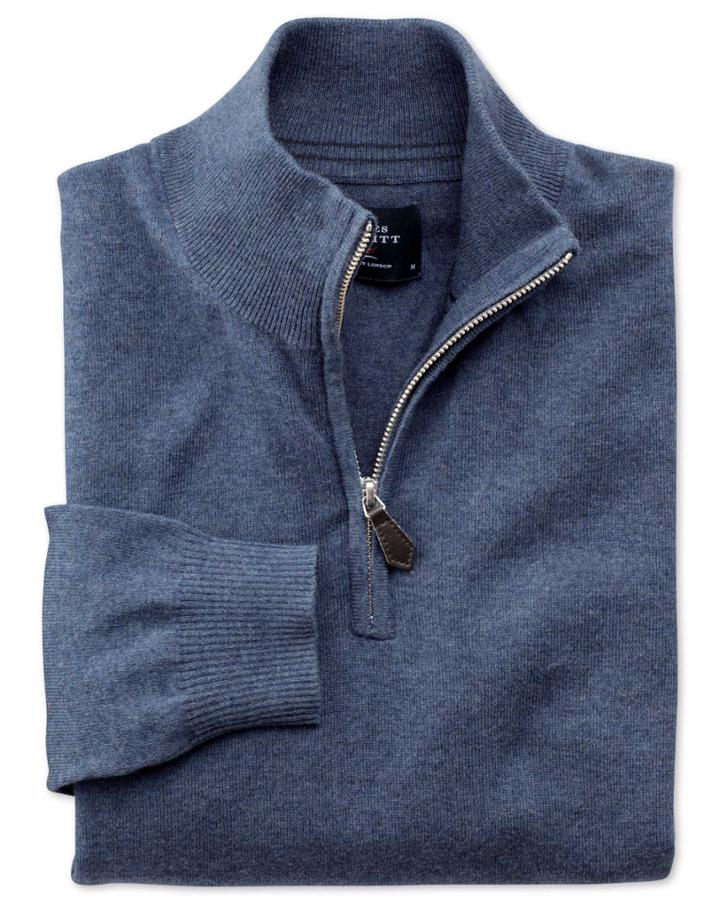 Charles Tyrwhitt Charles Tyrwhitt Blue Cotton Cashmere Zip Neck Jumper