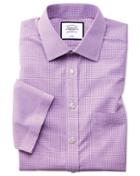  Classic Fit Non-iron Pink Check Natural Cool Short Sleeve Cotton Dress Shirt Size 17.5/short By Charles Tyrwhitt