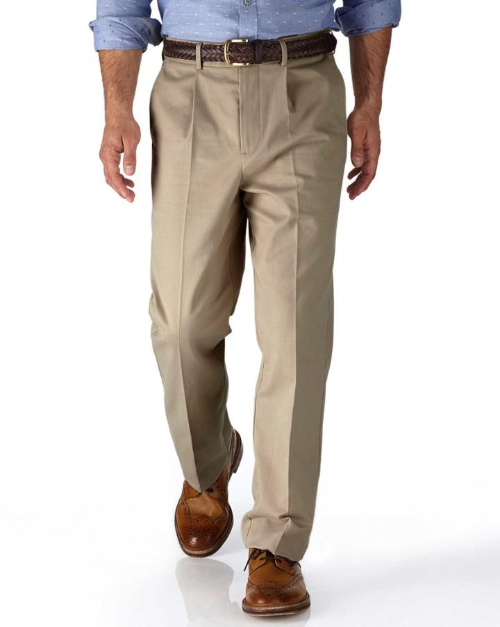 Charles Tyrwhitt Charles Tyrwhitt Stone Classic Fit Single Pleat Non-iron Cotton Chino Pants Size W30 L38