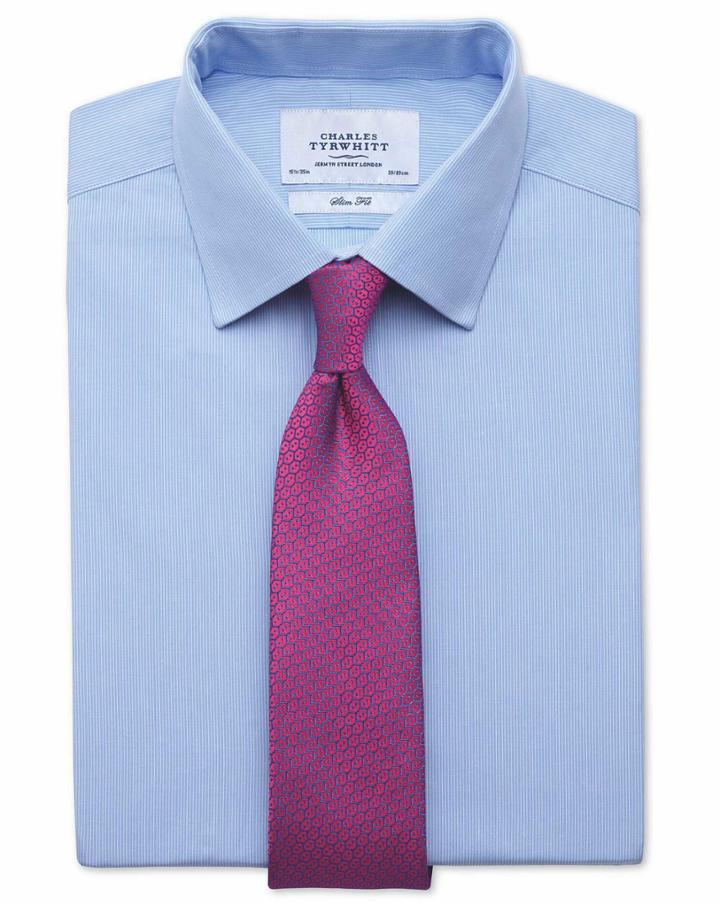 Charles Tyrwhitt Classic Fit Fine Stripe Sky Blue Cotton Dress Casual Shirt French Cuff Size 15/33 By Charles Tyrwhitt