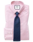  Slim Fit Button-down Non-iron Pink Windowpane Check Cotton Dress Shirt Single Cuff Size 14.5/32 By Charles Tyrwhitt