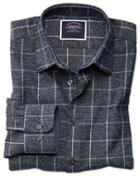  Slim Fit Navy And White Check Soft Textured Cotton Casual Shirt Single Cuff Size Medium By Charles Tyrwhitt