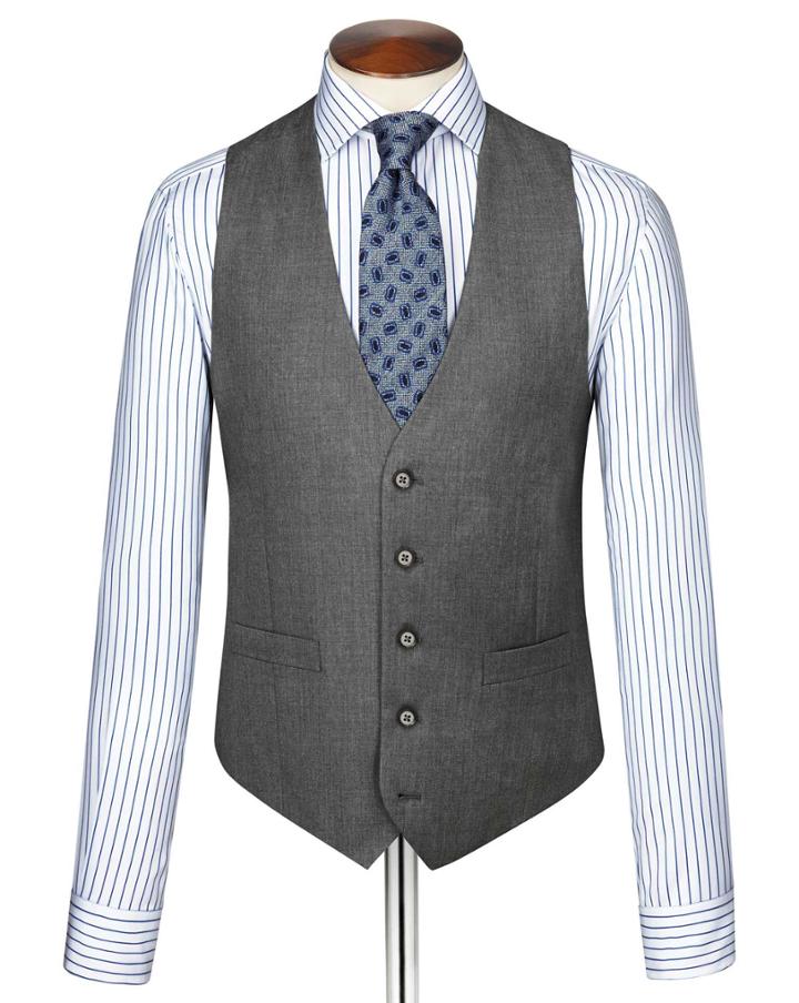 Charles Tyrwhitt Mid Grey Twill Business Suit Wool Vest Size W40 By Charles Tyrwhitt