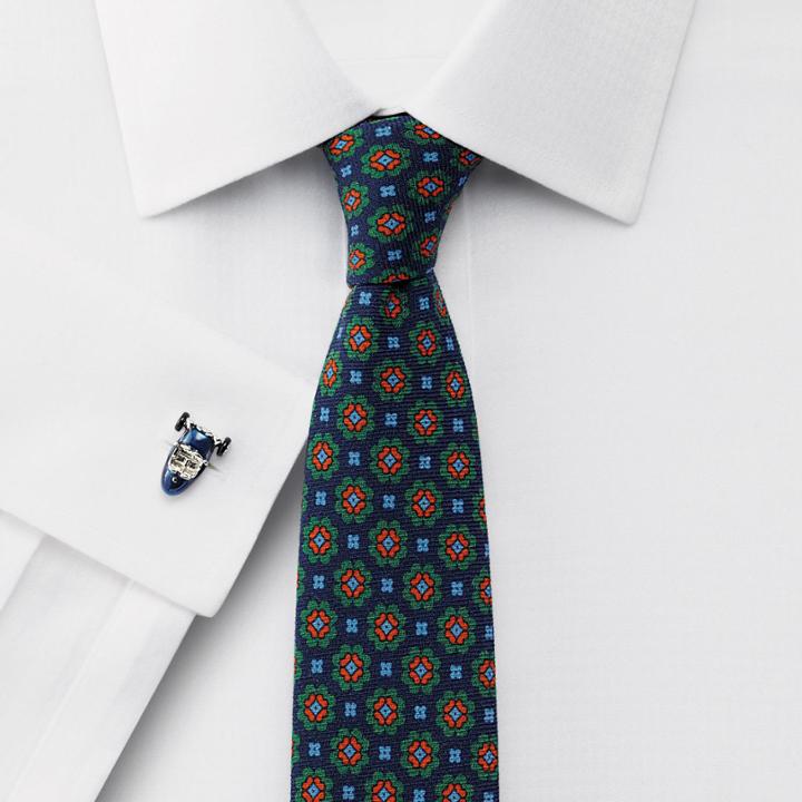 Charles Tyrwhitt Charles Tyrwhitt Navy Luxury Wool Medallion Print Slim Tie