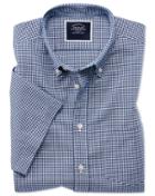  Slim Fit Royal Blue Short Sleeve Gingham Soft Washed Non-iron Stretch Cotton Casual Shirt Single Cuff Size Medium By Charles Tyrwhitt