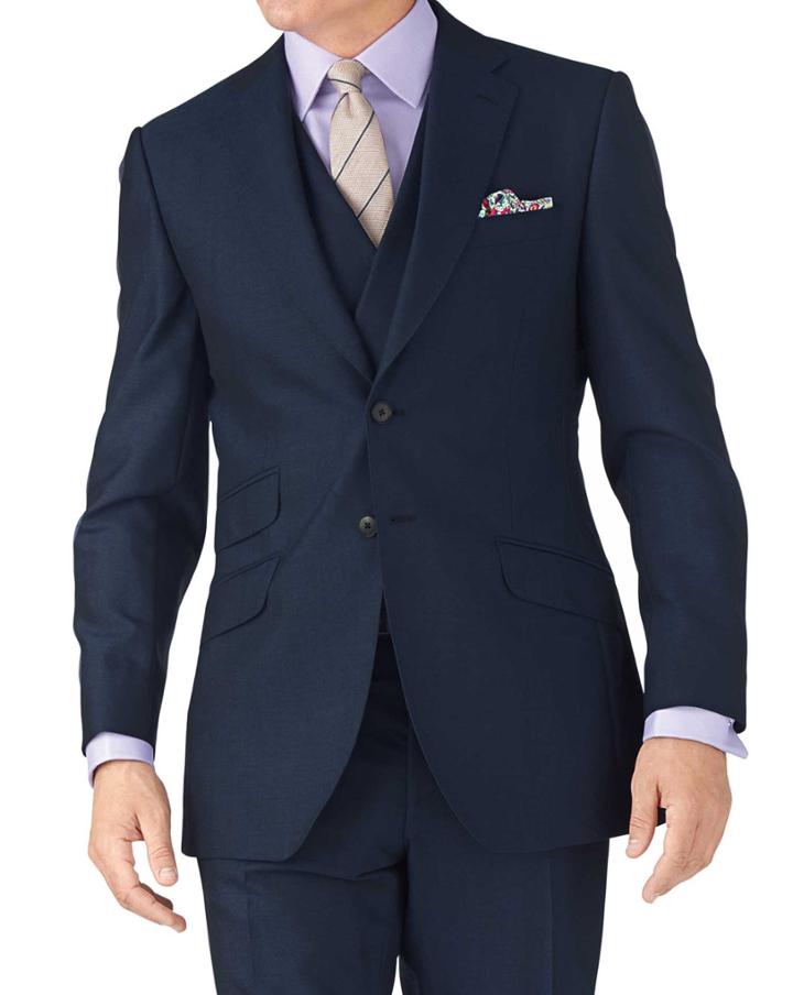 Charles Tyrwhitt Blue Slim Fit British Panama Luxury Suit Wool Jacket Size 42 By Charles Tyrwhitt
