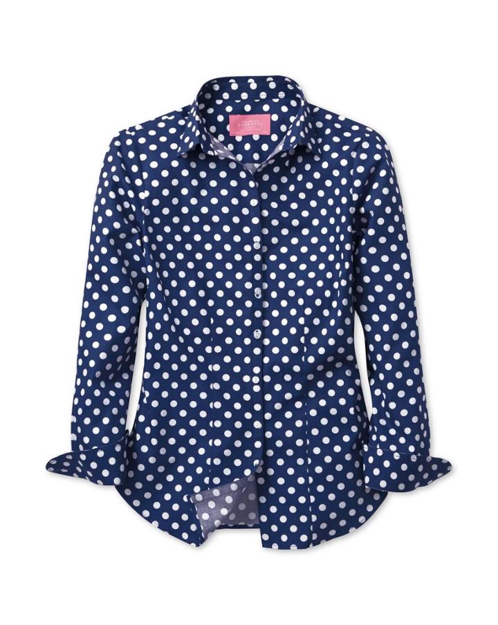 Charles Tyrwhitt Charles Tyrwhitt Women's Semi-fitted Spot Print Navy And White Shirt