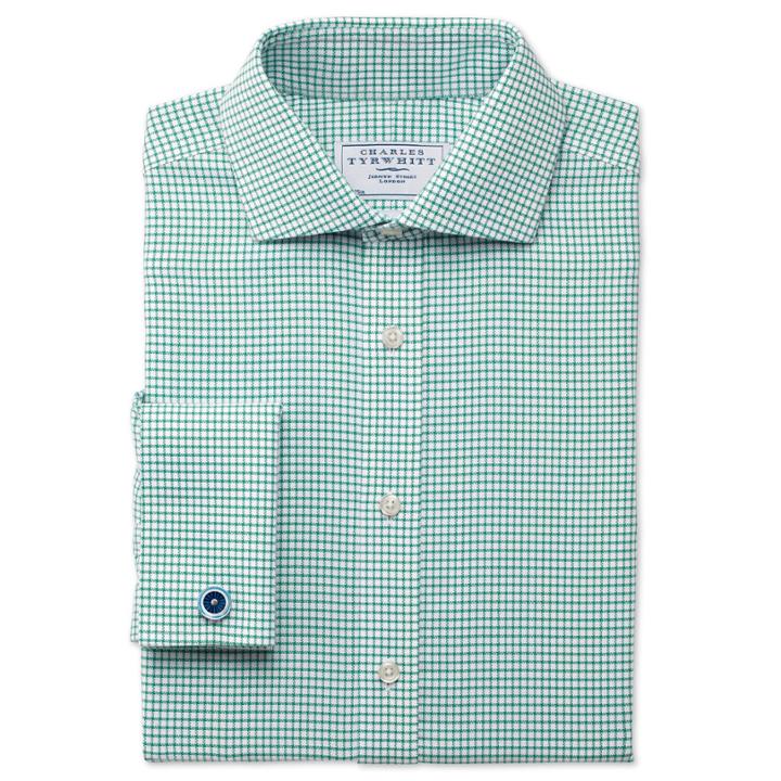 Charles Tyrwhitt Charles Tyrwhitt Green Basket Weave Check Non-iron Spread Classic Fit Shirt (15 - 33)