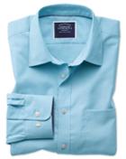 Charles Tyrwhitt Slim Fit Non-iron Oxford Turquoise Plain Cotton Casual Shirt Single Cuff Size Large By Charles Tyrwhitt
