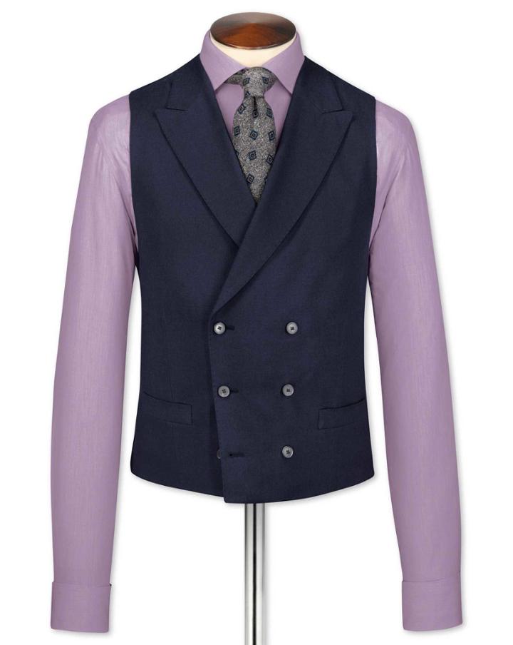 Charles Tyrwhitt Navy British Serge Luxury Suit Wool Waistcoat Size W36 By Charles Tyrwhitt