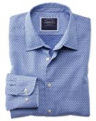 Charles Tyrwhitt Classic Fit Washed Royal Blue Gingham Textured Cotton Casual Shirt Single Cuff Size Medium By Charles Tyrwhitt