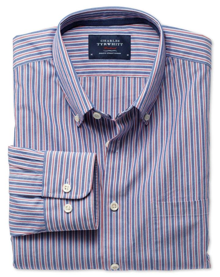 Charles Tyrwhitt Charles Tyrwhitt Classic Fit Washed Blue And Red Stripe Shirt