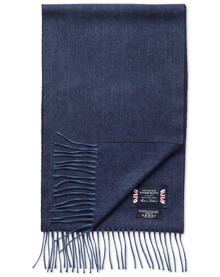 Charles Tyrwhitt Charles Tyrwhitt Navy Herringbone Cashmere And Merino Scarf