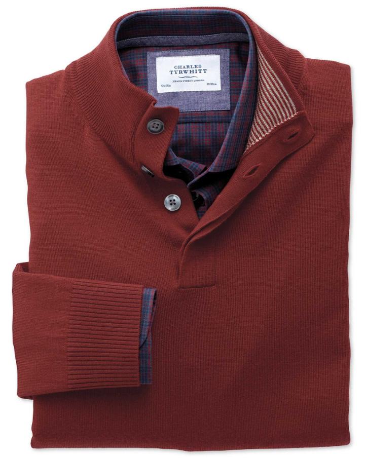 Charles Tyrwhitt Charles Tyrwhitt Copper Merino Wool Button Neck Sweater Size Xs