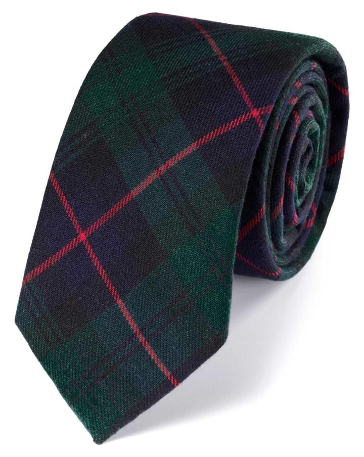 Charles Tyrwhitt Slim Navy And Green Cotton Tartan Classic Checkered Tie By Charles Tyrwhitt