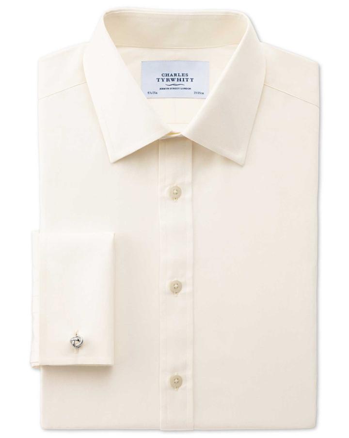 Charles Tyrwhitt Slim Fit End-on-end Cream Cotton Dress Shirt French Cuff Size 17/38 By Charles Tyrwhitt