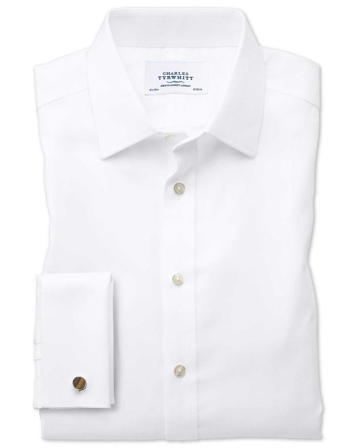Charles Tyrwhitt Classic Fit Non-iron Herringbone White Cotton Dress Shirt Single Cuff Size 15/35 By Charles Tyrwhitt