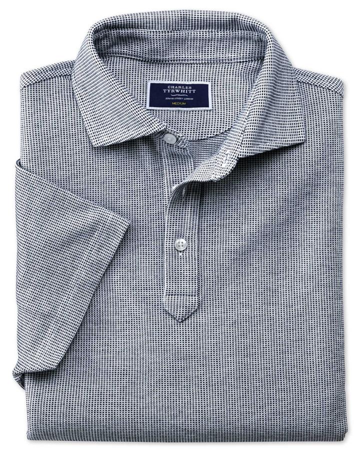 Charles Tyrwhitt White And Navy Birdseye Cotton Polo Size Large By Charles Tyrwhitt