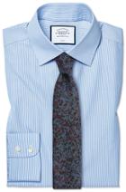  Slim Fit Non-iron Sky Blue Bengal Stripe Cotton Dress Shirt Single Cuff Size 14.5/33 By Charles Tyrwhitt