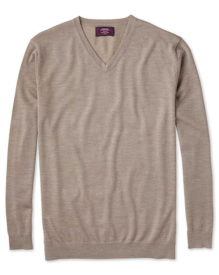  Stone Merino Silk V-neck Merino Silk Sweater Size Medium By Charles Tyrwhitt