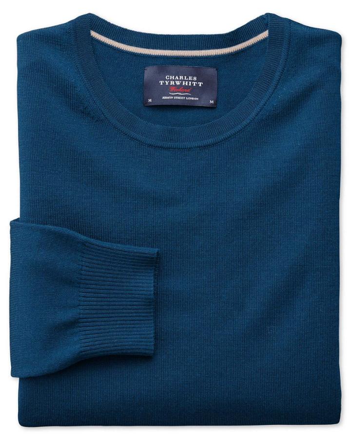 Charles Tyrwhitt Blue Merino Wool Crew Neck Sweater Size Large By Charles Tyrwhitt
