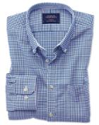 Charles Tyrwhitt Slim Fit Button-down Non-iron Oxford Gingham Royal Blue Cotton Casual Shirt Single Cuff Size Large By Charles Tyrwhitt