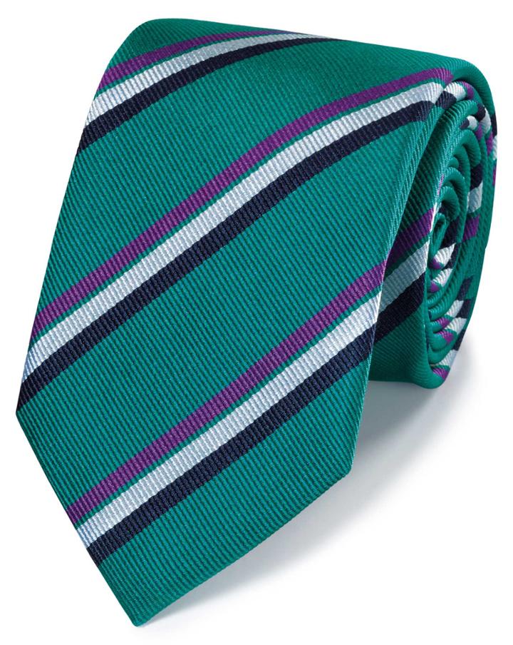  Teal And Purple Reppe Stripe English Luxury Silk Tie By Charles Tyrwhitt