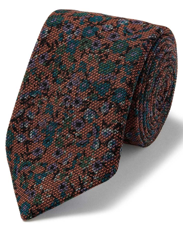 Orange Multi Floral Wool Print Luxury Italian Tie By Charles Tyrwhitt