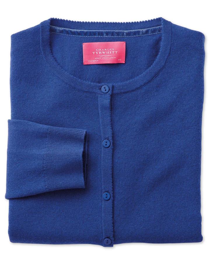 Charles Tyrwhitt Charles Tyrwhitt Royal Blue Merino Cashmere Cardigan Size 14
