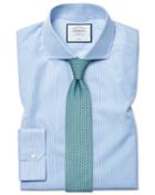  Super Slim Fit Non-iron Spread Collar Sky Blue Bengal Stripe Cotton Dress Shirt French Cuff Size 14/33 By Charles Tyrwhitt