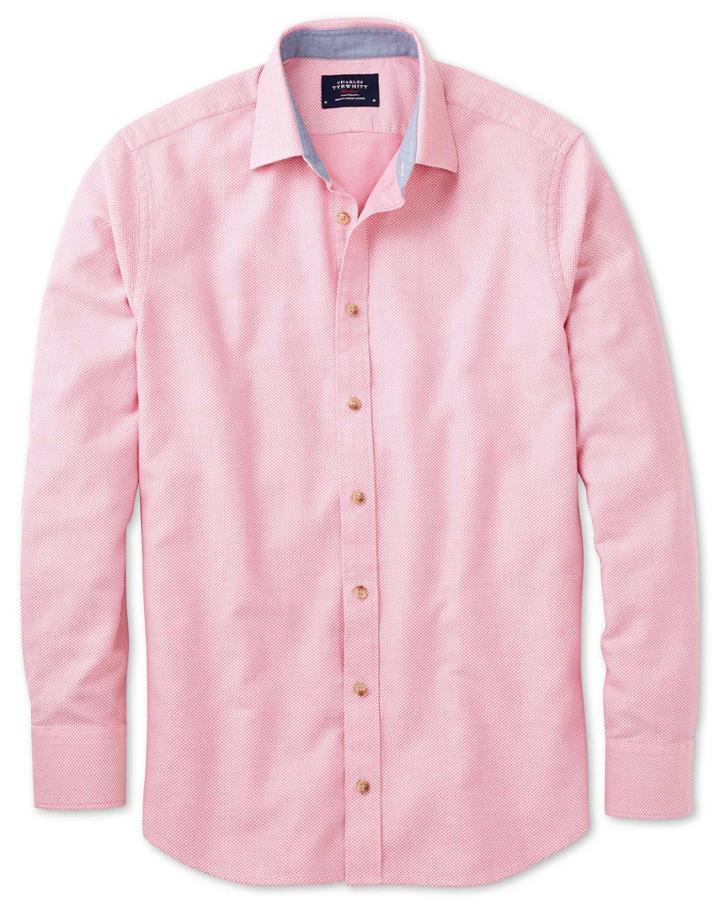 Charles Tyrwhitt Charles Tyrwhitt Slim Fit Pink Washed Textured Cotton Dress Shirt Size Xs