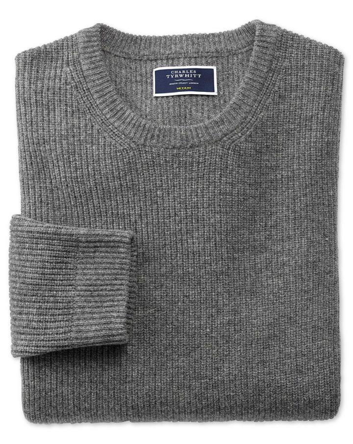Charles Tyrwhitt Grey Lambswool Rib Crew Neck Sweater Size Medium By Charles Tyrwhitt