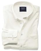  Slim Fit Non-iron Button Down Collar Off-white Twill Cotton Casual Shirt Single Cuff Size Large By Charles Tyrwhitt