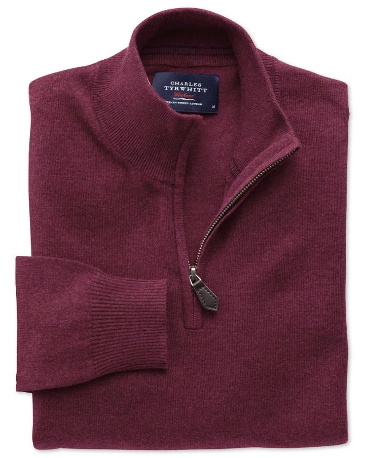 Charles Tyrwhitt Charles Tyrwhitt Wine Cotton Cashmere Zip Neck Cotton/cashmere Sweater Size Xs