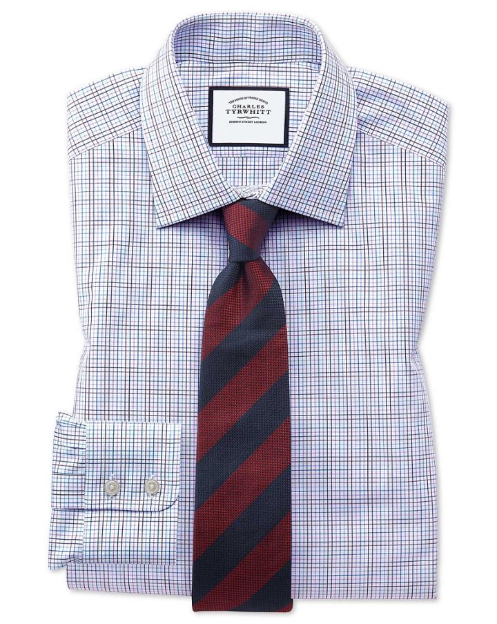  Classic Fit Purple Multi Check Egyptian Cotton Dress Shirt French Cuff Size 16/35 By Charles Tyrwhitt