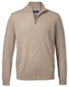  Stone Merino Zip Neck Merino Wool Jumper Size Large By Charles Tyrwhitt