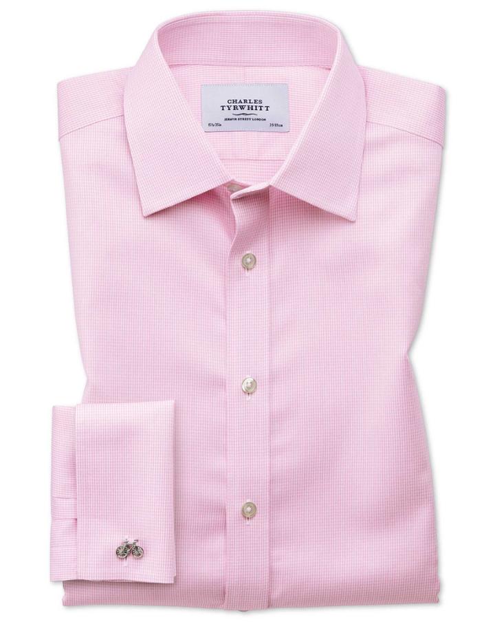 Charles Tyrwhitt Classic Fit Non-iron Puppytooth Light Pink Cotton Dress Shirt French Cuff Size 15.5/35 By Charles Tyrwhitt
