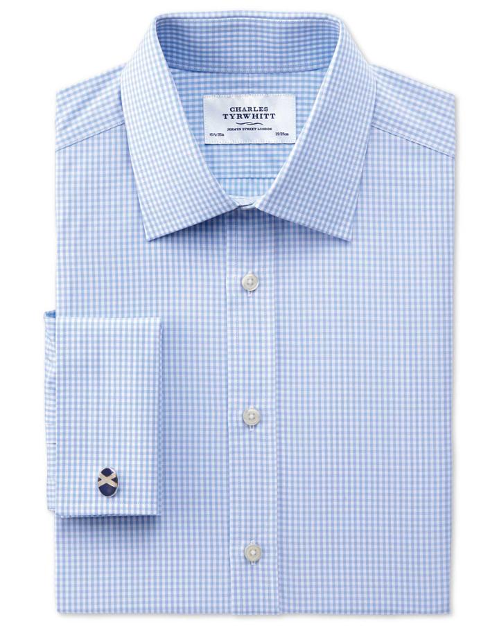 Charles Tyrwhitt Charles Tyrwhitt Extra Slim Fit Small Gingham Sky Blue Shirt