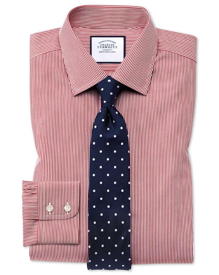Charles Tyrwhitt Classic Fit Non-iron Bengal Stripe Red Cotton Dress Shirt French Cuff Size 15.5/32 By Charles Tyrwhitt
