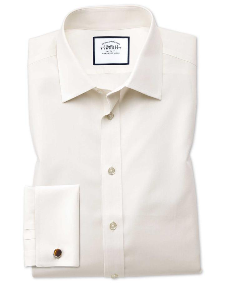 Charles Tyrwhitt Classic Fit Non-iron Poplin Cream Cotton Dress Shirt French Cuff Size 15.5/34 By Charles Tyrwhitt