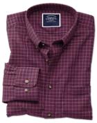  Extra Slim Fit Non-iron Berry Check Twill Cotton Casual Shirt Single Cuff Size Large By Charles Tyrwhitt