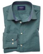 Charles Tyrwhitt Extra Slim Fit Dark Green Spot Print Cotton Casual Shirt Single Cuff Size Small By Charles Tyrwhitt