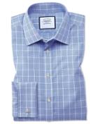 Charles Tyrwhitt Slim Fit Non-iron Prince Of Wales Mid Blue Cotton Dress Shirt Single Cuff Size 14.5/32 By Charles Tyrwhitt