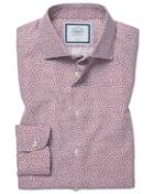  Slim Fit Non-iron Leaf Print Berry Cotton Dress Shirt Single Cuff Size 15/33 By Charles Tyrwhitt