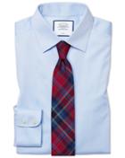  Slim Fit Non-iron Sky Blue Puppytooth Cotton Dress Shirt Single Cuff Size 14.5/33 By Charles Tyrwhitt