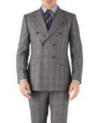 Charles Tyrwhitt Silver Prince Of Wales Slim Fit Flannel Double Breasted Business Suit Wool Jacket Size 44 By Charles Tyrwhitt